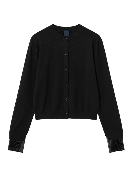 Pleated Cuffs Patch Cardigan-Black