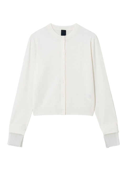 Pleated Cuffs Patch Cardigan-White-Women