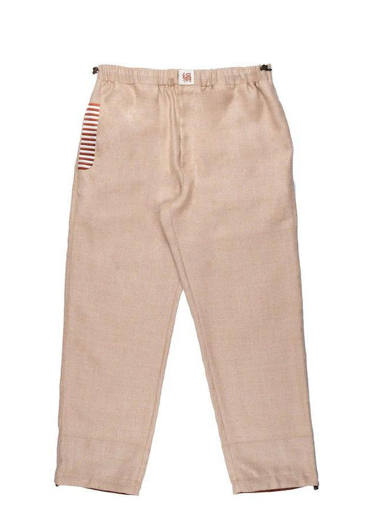 Woven Linen Silk and Wool Pants-Beige