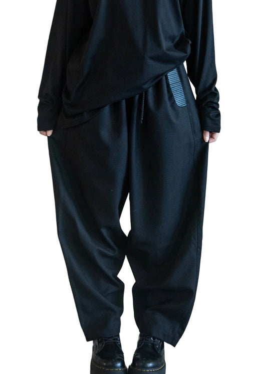 Wide Gabardine Pant-Black