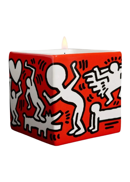 Keith Haring Candle White On Red