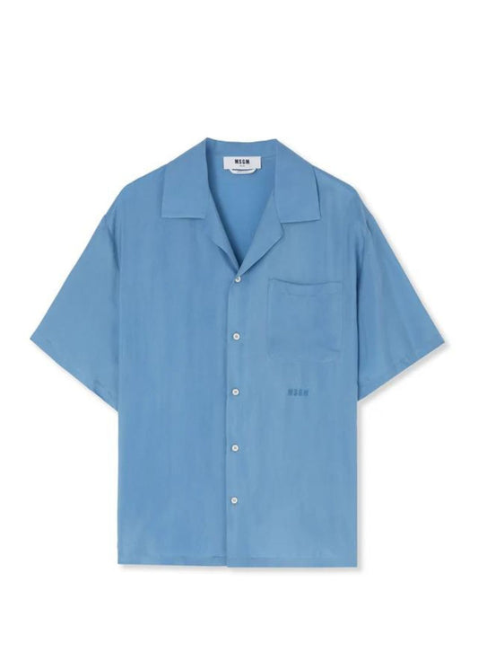 Cupro bowling shirt-Dusty Blue